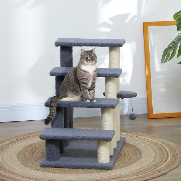 English Elm PawHut 4-Level Cat Steps Carpeted Ladder with Scratching Posts, Hanging Ball & Side Step for Sofa Bed W2225P249719