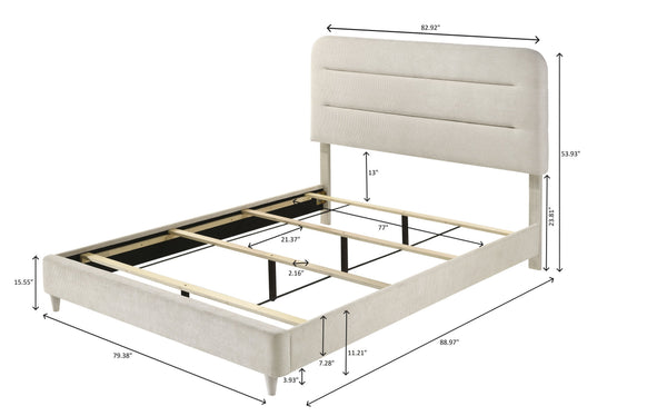English Elm Plush Queen Size Upholstered Panel Bed with Sleek Lines and Neutral Palette for Elegant Bedrooms Antique White 85.7 L x 33.2 W x 11 H B2741S00440