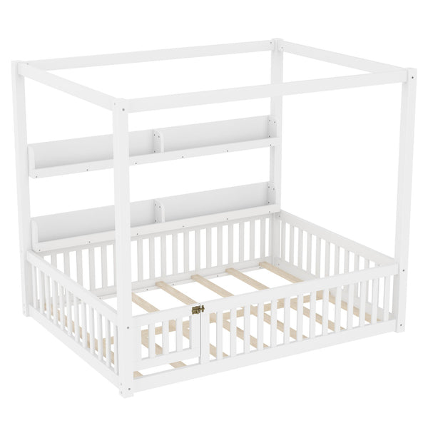 English Elm Full House Floor Bed with Door and Guardrails for Kids, Solid Wood Double Full, Safe Play Nook Light White W1580P359331