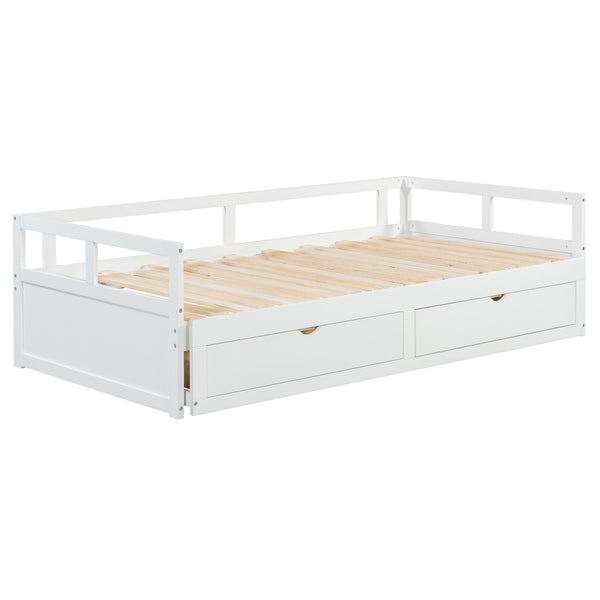 English Elm Wooden Twin to King Daybed with Trundle and Storage Drawers for Guest Rooms White N708P336539K