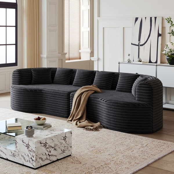 English Elm Curved Chenille Sectional Sofa Oversized Four Seat Cloud Foam Living Room Lounge W3505P355588