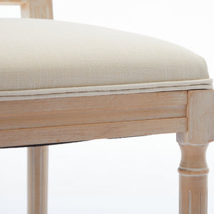 English Elm Antique Linen Upholstered Dining Chairs Set of 2 — Soft Sponge Cushions, Slatted Back, Sturdy Legs (2) W1622P234025