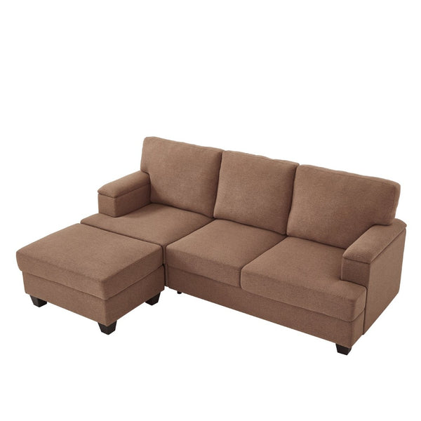 English Elm 86" Linen Sectional Sofa with Storage Ottoman Reversible Chaise for Small Spaces W1669S00036