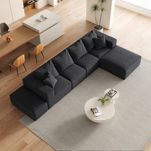 English Elm Modern Upholstered Sectional Sofa Set Modular 132" L-Shape Chenille Couch with 6 Pillows, No-Assembly Comfort and FlexibilityReadable? Black W834S00500