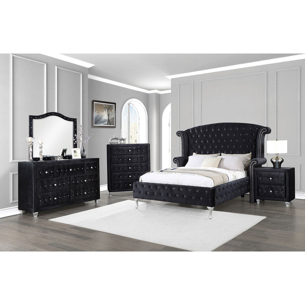 English Elm Audrey Black Velvet Upholstered Queen Bed - Glamorous Tufted Design With Silver-Finished Legs B062S00933