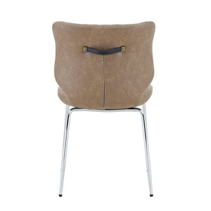 English Elm Dark Oil Waxed Faux Leather Dining Chair Set with Diamond Tufted High Back Metal Legs W3493P444879
