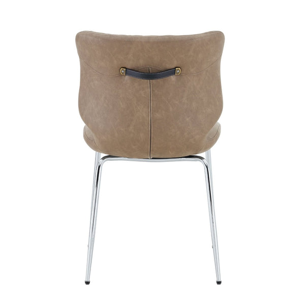 English Elm Dark Oil Waxed Faux Leather Dining Chair Set with Diamond Tufted High Back Metal Legs W3493P444879