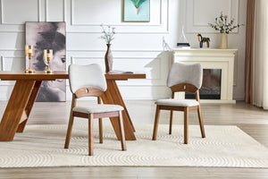 English Elm 2 Solid Walnut Toned Wood Dining Chairs Gray Fabric Seat Hollowed Backrest Modern W1151P455535