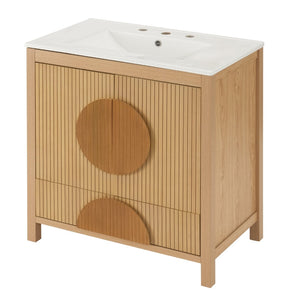 English Elm 30 Inch Fluted Freestanding Bathroom Vanity Solid Wood Soft Close Spa Style W5278S00004