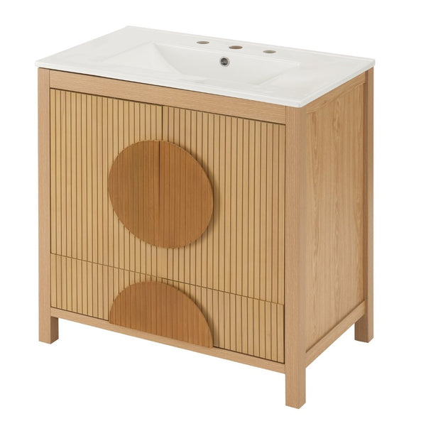 English Elm 30 Inch Fluted Freestanding Bathroom Vanity Solid Wood Soft Close Spa Style W5278S00004