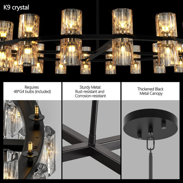 English Elm 48 Luxury Crystal Chandelier 50x50 Modern Black Ceiling Light G4 LED Warm White 144W Equivalent W2312P368694