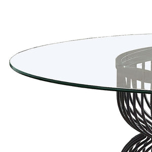 English Elm Gunmetal Round Dining Table with Cage Base and Beveled Tempered Glass Top Seats Five B062S01825