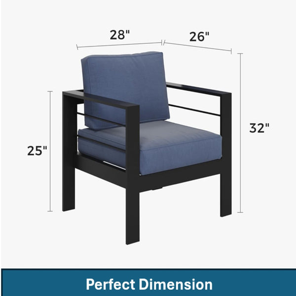 English Elm 4-piece Outdoor Cast Aluminum Conversation Set Resort Style Patio Seating with Wpc Table Blue B082S00093