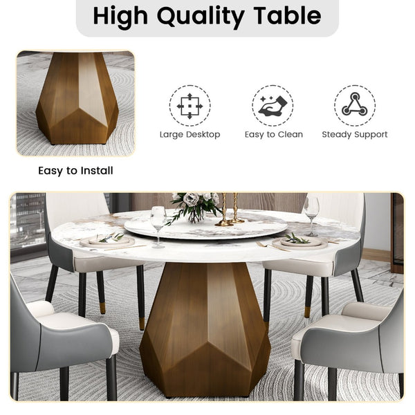 English Elm 1.5m Sintered Stone Round Dining Table Top Seats Eight with Medieval Arch Base W1535P499483