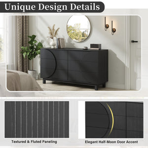 English Elm Modern Fluted 6 Drawer Dresser with Solid Wood Legs Japandi Chest for Bedroom Carbon Black N739S0000015E