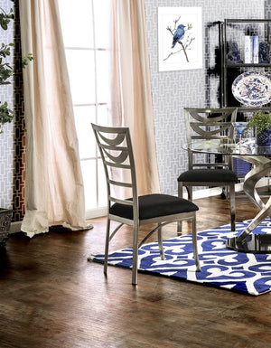 English Elm Contemporary Oval Back Dining Chairs Set of 2 with Padded Microfiber Seats, Powder-Coated Metal Frame, Sleek Design Black,Silver 42 L x 21 W x 10 H B011P232977