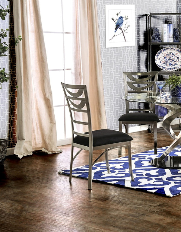 English Elm Contemporary Oval Back Dining Chairs Set of 2 with Padded Microfiber Seats, Powder-Coated Metal Frame, Sleek Design Black,Silver 42 L x 21 W x 10 H B011P232977