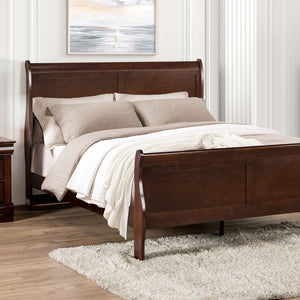 English Elm Dark Sleigh Bed Queen Size Elegant Louis Philippe Wooden Frame with Curved Headboard and Footboard, Classic Bedroom Centerpiece Cherry 27 L x 63 W x 6 H B2741S00579