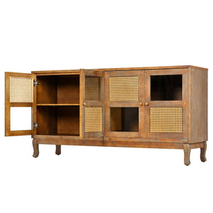 English Elm Retro 4-Door Sideboard with Spacious Adjustable Shelves, Solid Wood Legs, Spray-Painted MDF Finish Antique brown W2696P256248