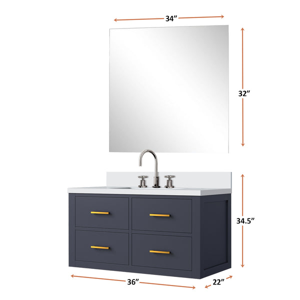 English Elm Blue Single Bath Vanity Set With White Quartz Top, Frameless Mirror & Chrome Faucet - Stylish Upgrade! B2731S01985
