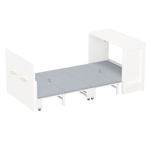 English Elm Twin Size Murphy Chest Bed With Foldable Cushion & Adjustable Desk - Space-Saving White Dresser Unit N733P272603W-GIGA