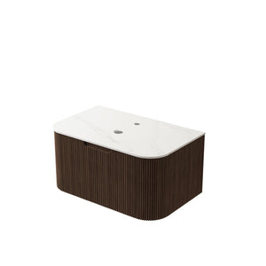English Elm Dina Wall Mounted Bathroom Vanity Cabinet Carrara Marble Top French Stripe Walnut W2615P257423
