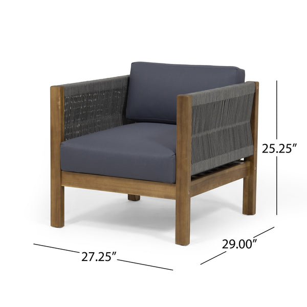 English Elm Christopher Knight Home® - LAUREL Club Chair Teak Acacia Wood with Handwoven Rattan Rope, Water-Resistant Cushions, Modern Outdoor Flair 65439.00GRY