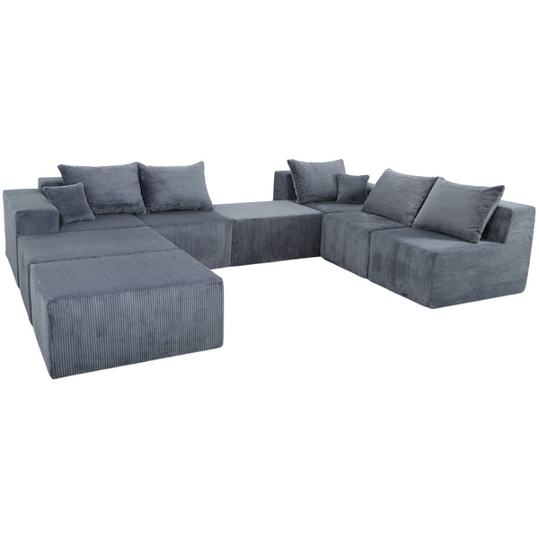 English Elm 8-Piece Modular U-Shaped Sectional Sofa with Oversized Chaise and Bed, Corduroy Luxury, No Assembly Needed Grey W3163S00041