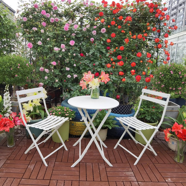 English Elm 3 Piece Outdoor Bistro Set Foldable Steel Cafe Table Chairs Powder Coated Patio White W1586P143153