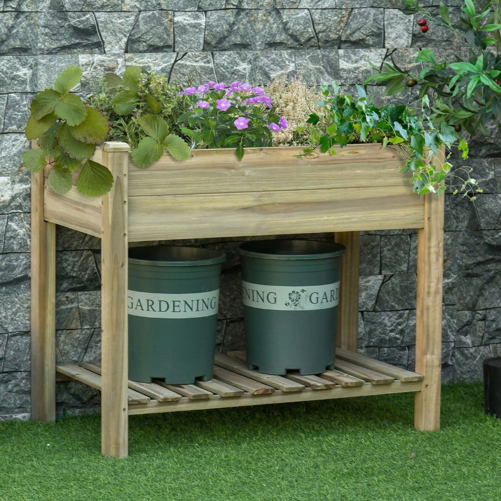 English Elm Outsunny 36" Elevated Wooden Planter Box With Storage Shelf For Easy Gardening In Small Spaces W2225P174430-GIGA