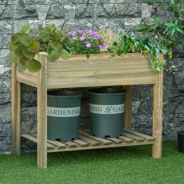 English Elm Outsunny 36" Elevated Wooden Planter Box With Storage Shelf For Easy Gardening In Small Spaces W2225P174430-GIGA