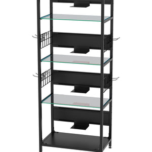 English Elm 4-tier Tempered Glass Steel Frame Display Shelf with Rgb Led Lighting for Collectibles W3190P371784