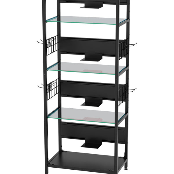 English Elm 4-tier Tempered Glass Steel Frame Display Shelf with Rgb Led Lighting for Collectibles W3190P371784