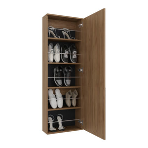 English Elm FM Queen Creek Shoe Rack with Mirrored Door, 5-Shelf Vertical Shoe Cabinet, Space-Saving Modern Oak Finish B128P293869