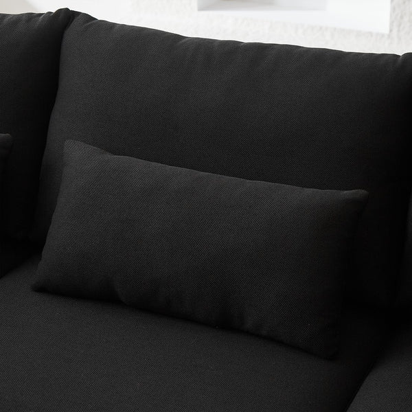 English Elm MH100.2" Sofa Convertible L-Shaped Linen Sectional with Movable Ottoman 5 Cushions 4 Lumbar Pillows Black W1193S00141