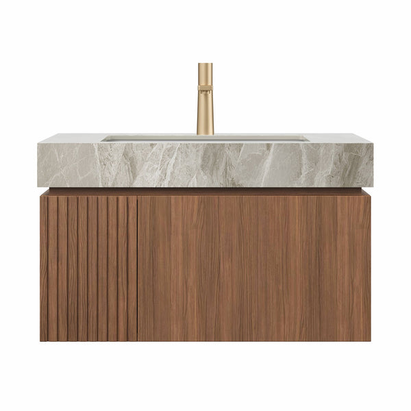 English Elm MURI Luxury Wall-Mounted 30" Bathroom Vanity with Sintered Stone Countertop and Ceramic Basin, Plywood Cabinet Brown Oak,Light Gray W2615S00331