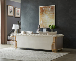 English Elm Chateau Three Piece Living Room Sofa Set Cream Upholstery Gold Steel Legs Glam B009S02179