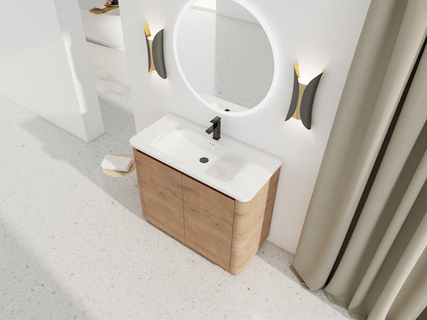 English Elm 40'' Freestanding Bathroom Vanity With White Ceramic Sink & Soft-Close Doors - Stylish Storage Solution W999S00401