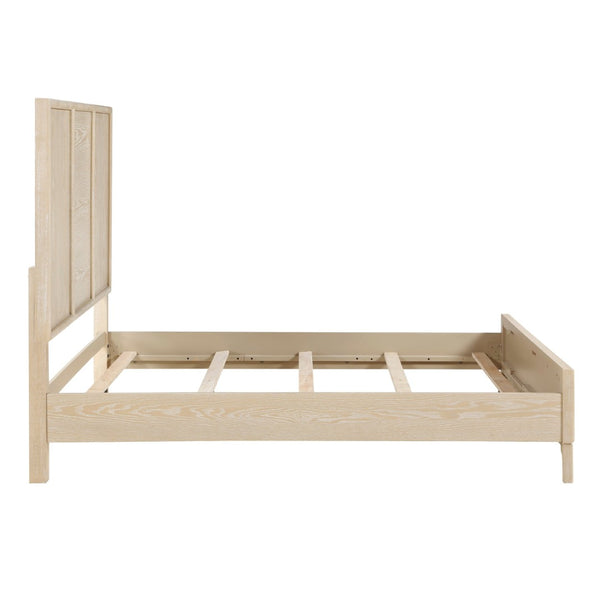 English Elm Contemporary Oak Veneer Queen Panel Bed Tall Three Section Headboard Bedroom B011S02161