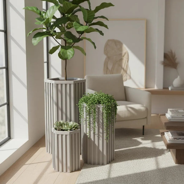 English Elm Hexagon Column Aluminum Outdoor Planter Geometric Architectural Patio Entryway Accent Brown Grey B2755P462187