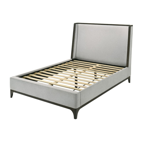 English Elm 1pc Queen Wingback Upholstered Platform Bed Gray Rubberwood Frame No Box Spring B2741S00949