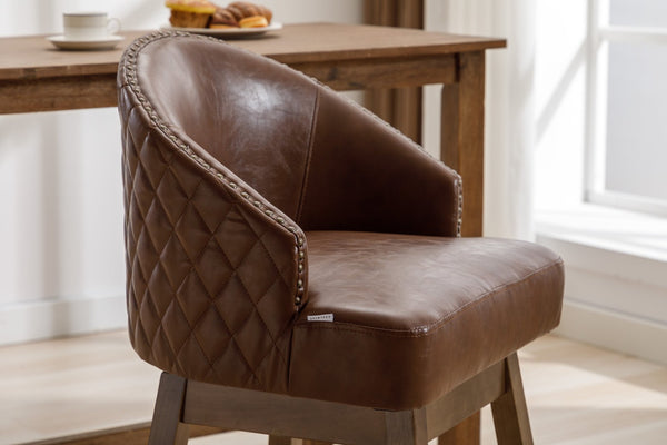 English Elm United We Win Quilted Microsuede Swivel Barstool with Wood Legs and Gold Rivet Trim Brown W1568P361704