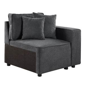 English Elm Grey Right Facing Loose Back Sofa Accent Chair with Tight Seat, Two Throw Pillows, Modern Comfort Blend B062P186461