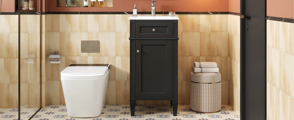 English Elm 16-inch French Style Freestanding Vanity Set with Ceramic Sink and Soft Close Cabinet Black N710P405388B