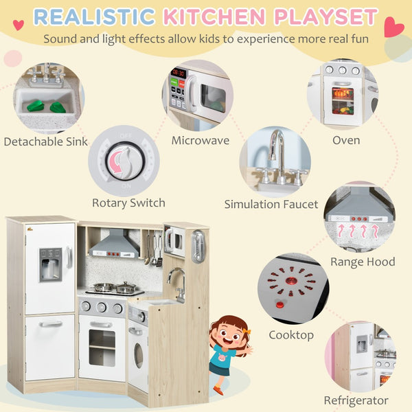 English Elm Qaba Wooden Corner Play Kitchen with Sound Effects Ice Maker and Full Appliance Suite W2225P217657