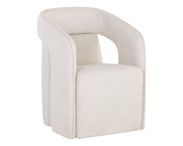 Sunpan KENDRICK Wheeled Dining Armchair – Modern Ergonomic Design with Durable Fabric for Stylish Comfort 109138V