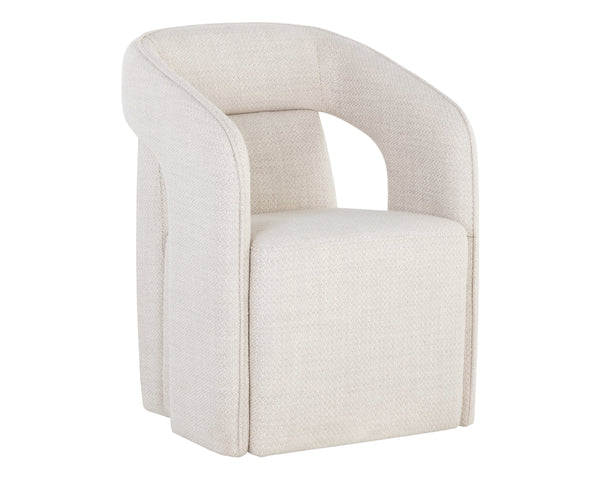Sunpan Kendrick Wheeled Dining Armchair - Futuristic Design with Comfortable Seating and Cut-Out Armrests Moto Stucco