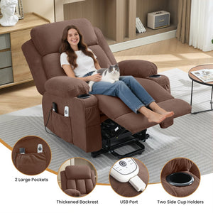 English Elm Power Lift Fabric Recliner with Heat Massage Usb Port and Remote for Seniors W1521P458854