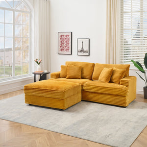 English Elm 82-Inch Orange Corduroy Sofa With Storage Footstool & 4 Pillows – Perfect For Cozy Living Spaces! W1658S00103