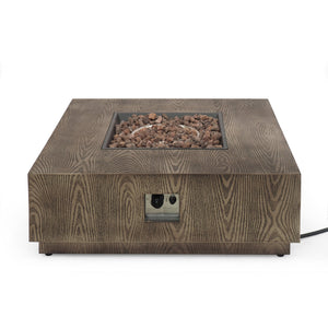 English Elm Christopher Knight Home® - WELLINGTON Square Iron Wood-Pattern Fire Pit 50,000 BTU Outdoor Tank-Ready 42.25" Rustic Patio Warmth 69676.00WPBRN-50K